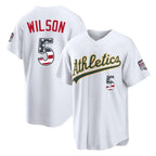 Oakland Athletics #5 Jacob Wilson Player White USA 250 Fourth of July Home Game Stitched Baseball Jersey