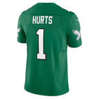 P.Eagles #1 Jalen Hurts Kelly Green Vapor F.U.S.E. Limited Football Stitched jersey