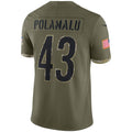 P.Steelers #43 Troy Polamalu Olive Salute To Service Retired Player Limited Jersey