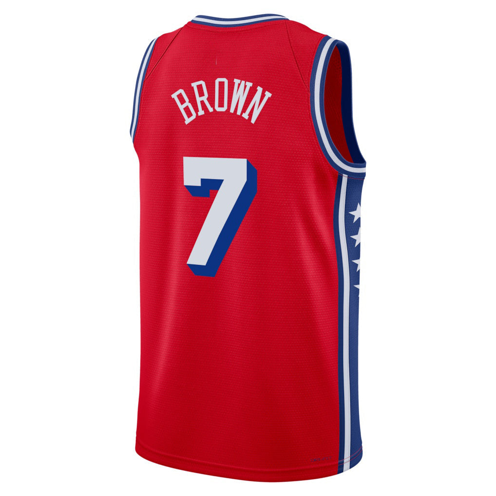 PH.76ers #7 Jaylen Brown Red Swingman Jersey - Statement Edition Stitched American Basketball Jersey