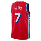 PH.76ers #7 Jaylen Brown Red Swingman Jersey - Statement Edition Stitched American Basketball Jersey