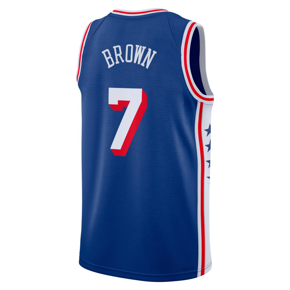 PH.76ers #7 Jaylen Brown Royal Swingman Jersey - Icon Edition Stitched American Basketball Jersey