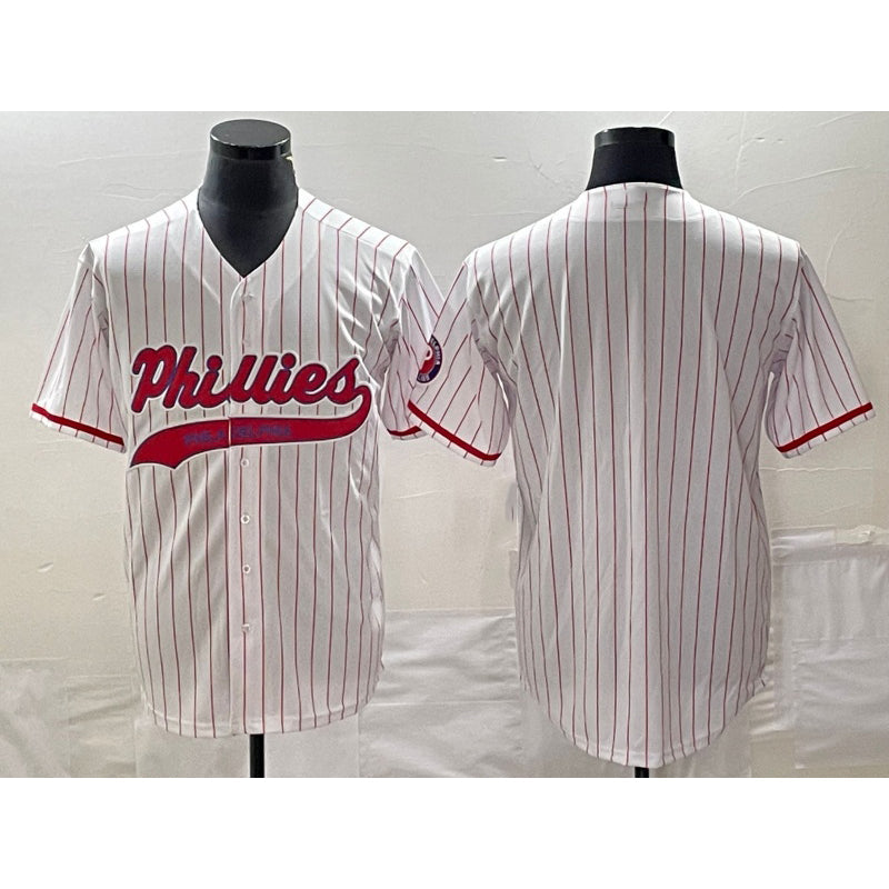 Philadelphia Phillies Blank White Pinstripe Cool Base Stitched Baseball Jersey