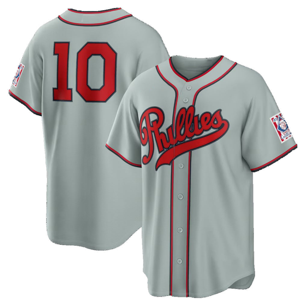 Philadelphia Phillies #10 J.T. Realmuto Gray 2026 Field of Dreams Stadium Baseball Jersey