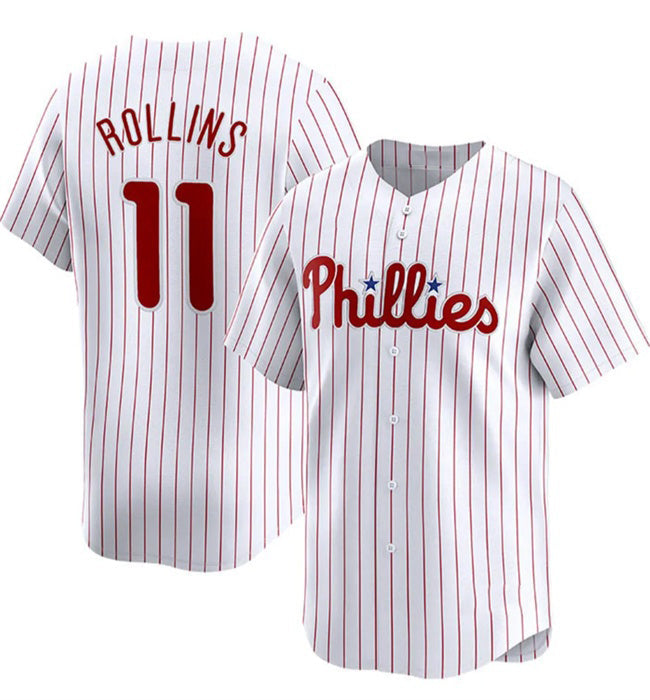 Philadelphia Phillies #11 Jimmy Rollins White Home Limited Stitched Baseball Jersey
