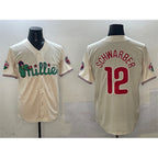 Philadelphia Phillies #12 Kyle Schwarber Cream Phanatic Limited Stitched Baseball Jersey