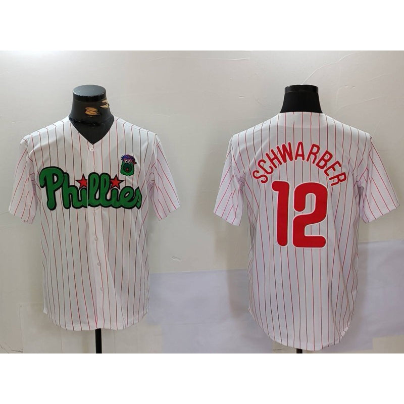 Philadelphia Phillies #12 Kyle Schwarber White Green Cool Base Stitched Baseball Jersey