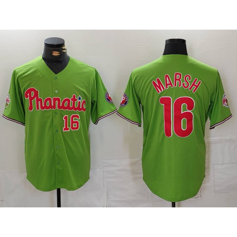 Philadelphia Phillies #16 Brandon Marsh Number Green With Patch Stitched Cool Baseball Jersey