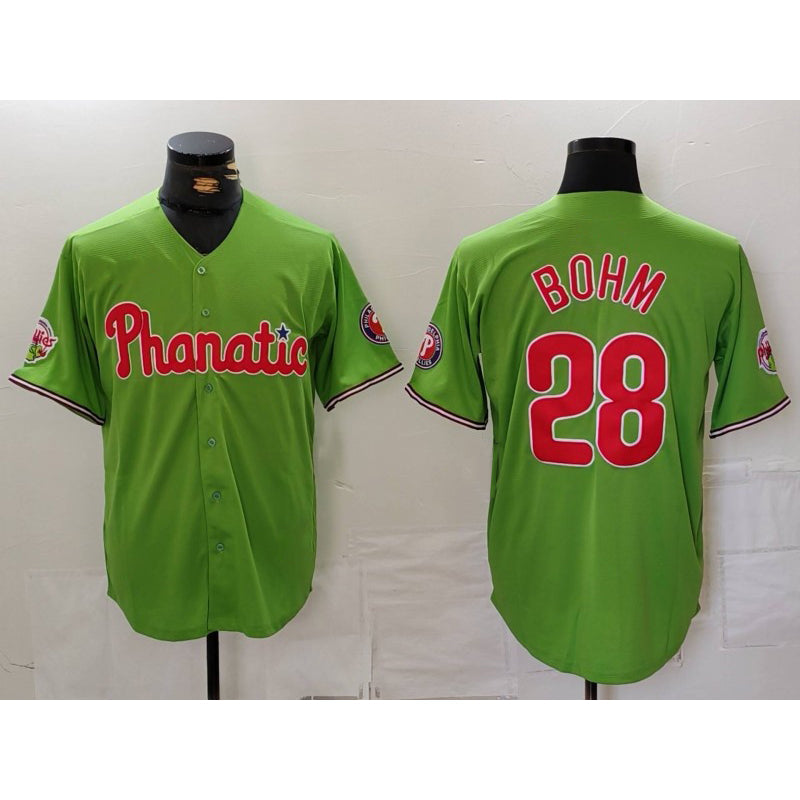 Philadelphia Phillies #28 Alec Bohm Green With Patch Stitched Cool Baseball Jersey