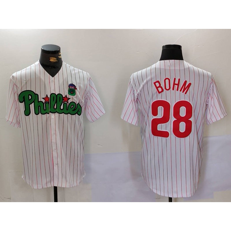 Philadelphia Phillies #28 White Green Cool Base Stitched Baseball Jersey