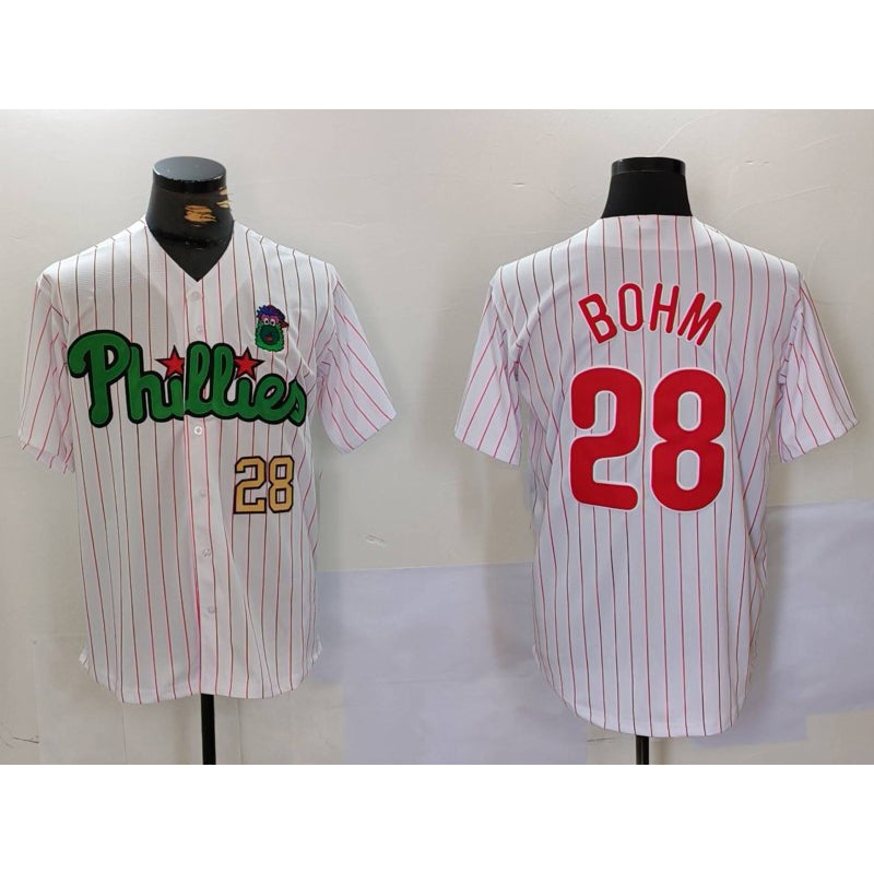 Philadelphia Phillies #28 White Green Cool Base Stitched Baseball Jersey