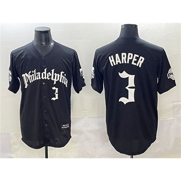 Philadelphia Phillies #3 Bryce Harper Black Gothic Vapor Limited Stitched Baseball Jersey
