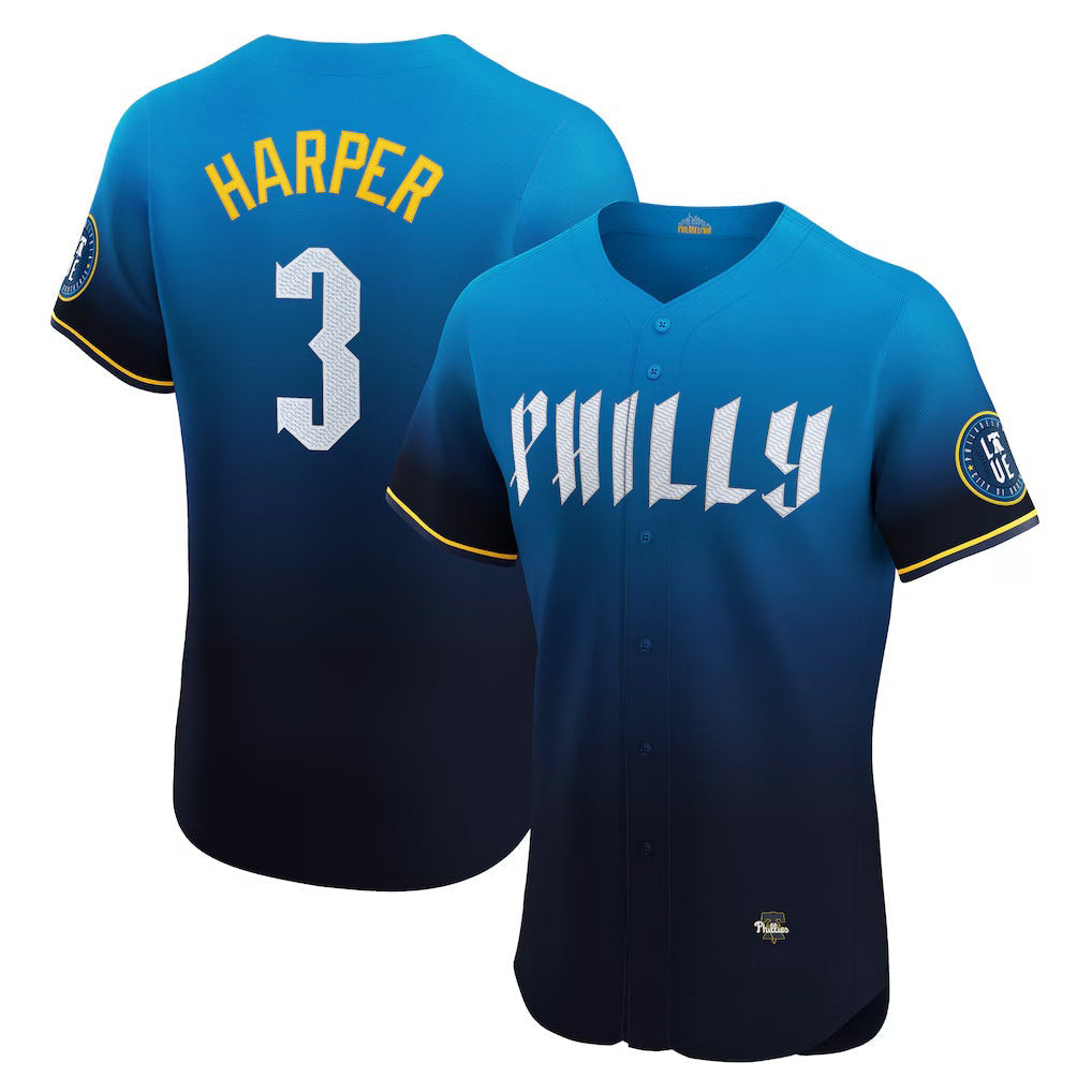 Philadelphia Phillies #3 Bryce Harper Navy City Connect Elite Baseball Jersey