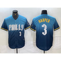 Philadelphia Phillies #3 Bryce Harper Number Blue 2024 City Connect Limited Stitched Baseball Jersey