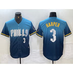 Philadelphia Phillies #3 Bryce Harper Number Blue 2024 City Connect Limited Stitched Baseball Jersey