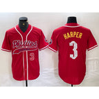 Philadelphia Phillies #3 Bryce Harper Number Red Cool Base Stitched Baseball Jersey