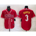 Philadelphia Phillies #3 Bryce Harper Number Red Cool Base Stitched Baseball Jersey
