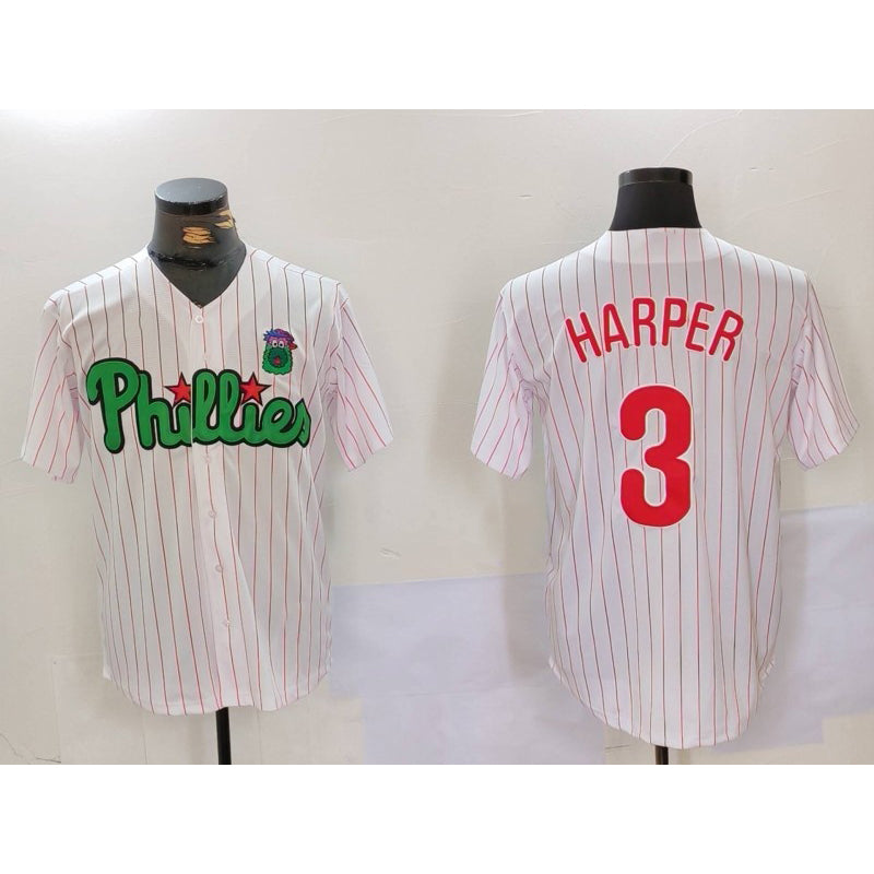 Philadelphia Phillies #3 Bryce Harper White Green Cool Base Stitched Baseball Jersey