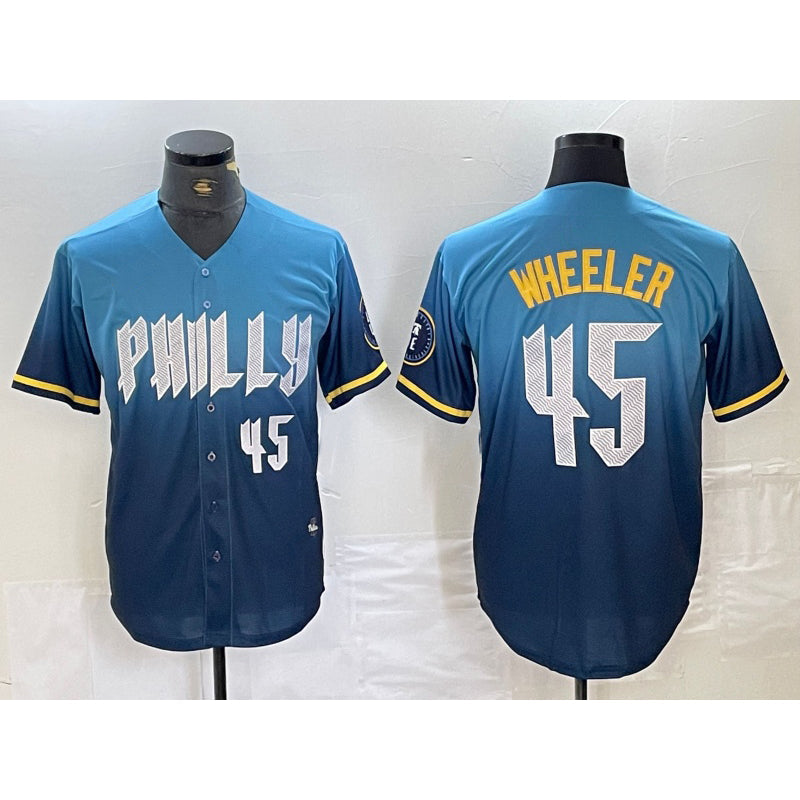 Philadelphia Phillies #45 Zack Wheeler Blue 2024 City Player Number Cool Base Stitched Baseball Jersey