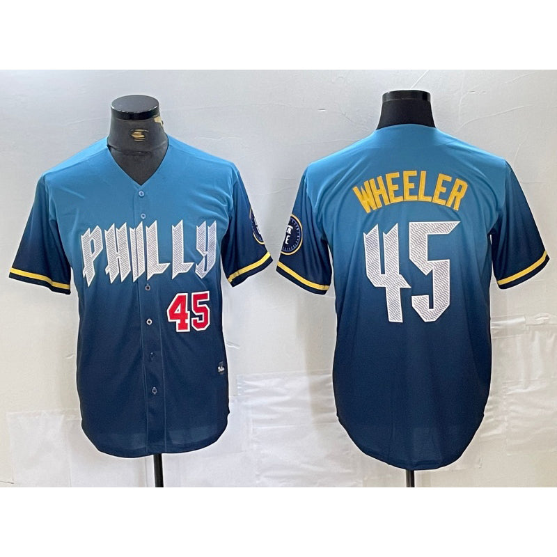 Philadelphia Phillies #45 Zack Wheeler Blue 2024 City Player Number Cool Base Stitched Baseball Jersey