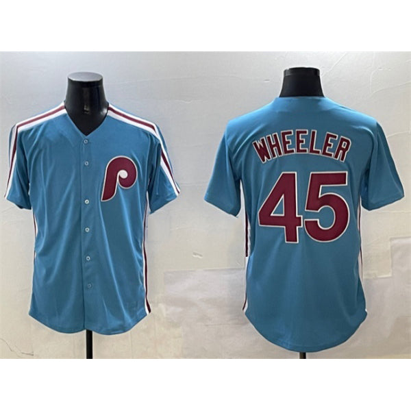 Philadelphia Phillies #45 Zack Wheeler Blue Cool Base Stitched Baseball Jersey
