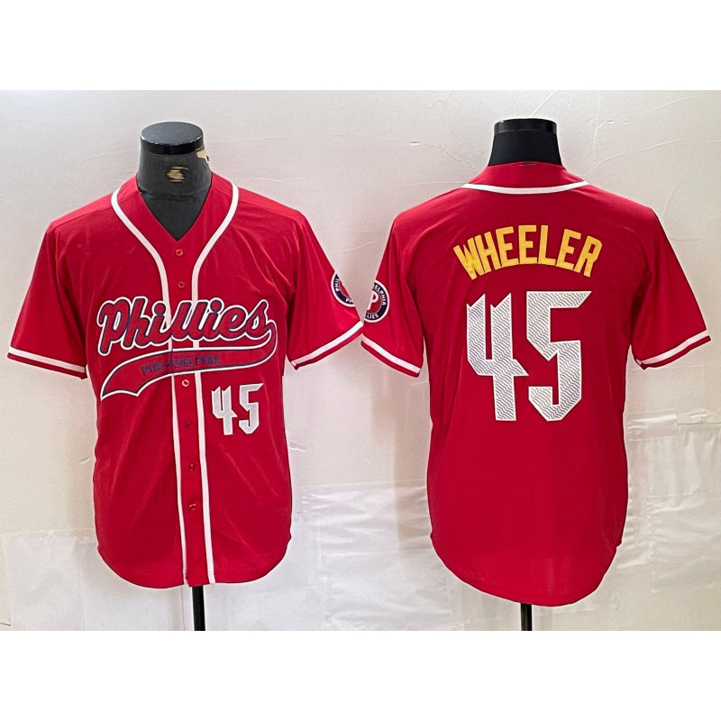 Philadelphia Phillies #45 Zack Wheeler Number Red Cool Base Stitched Baseball Jersey