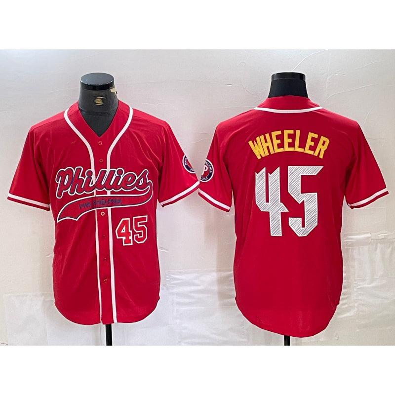 Philadelphia Phillies #45 Zack Wheeler Number Red Cool Base Stitched Baseball Jersey