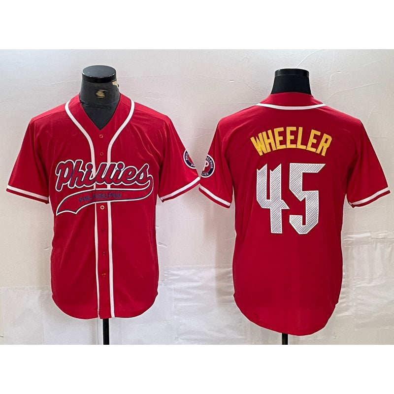Philadelphia Phillies #45 Zack Wheeler Red Cool Base Stitched Baseball Jersey