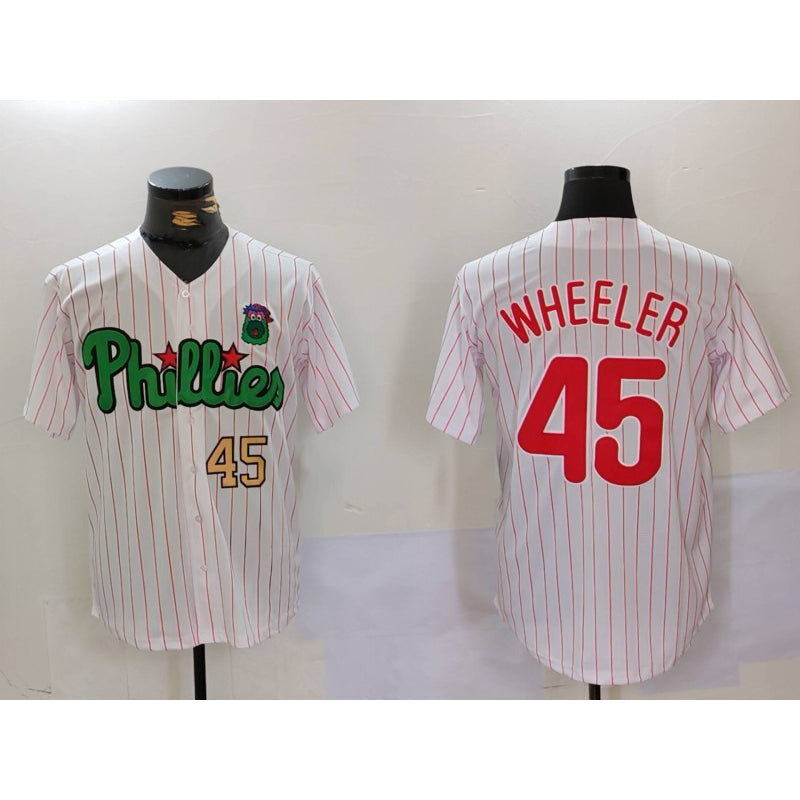 Philadelphia Phillies #45 Zack Wheeler White Green Cool Base Stitched Baseball Jersey