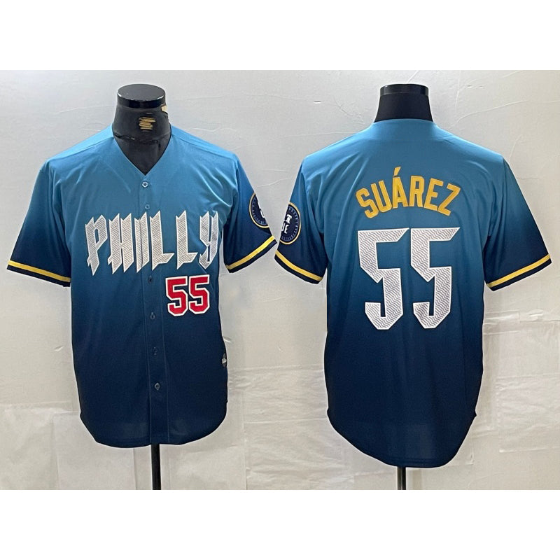 Philadelphia Phillies #55 Ranger Suarez Blue 2024 City Player Number Cool Baseball Jersey
