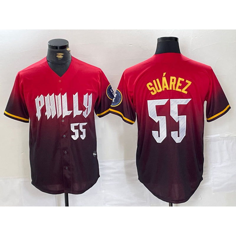 Philadelphia Phillies #55 Ranger Suarez Red 2024 City Player Number Cool Baseball Jersey