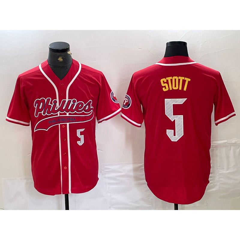 Philadelphia Phillies #5 Bryson Stott Number Red Cool Base Stitched Baseball Jersey