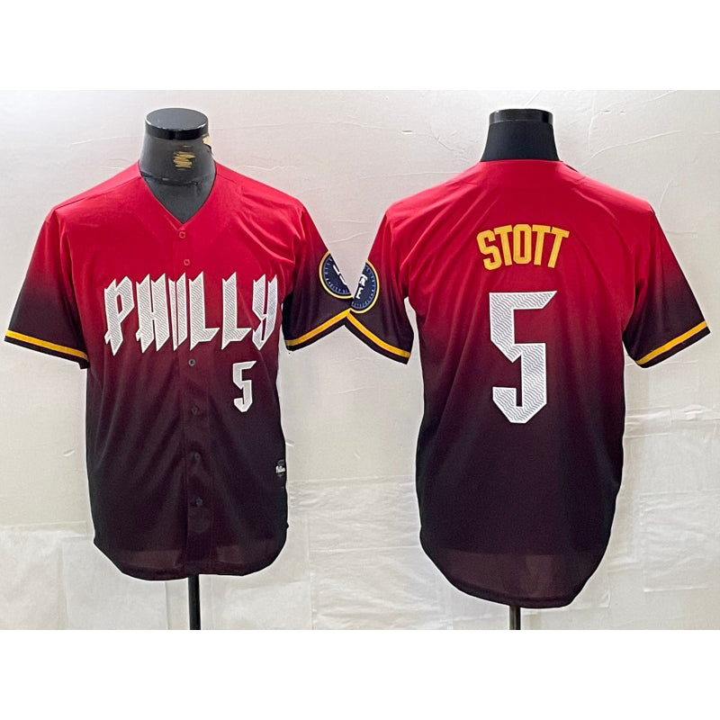 Philadelphia Phillies #5 Bryson Stott Red 2024 City Player Number Cool Baseball Jersey