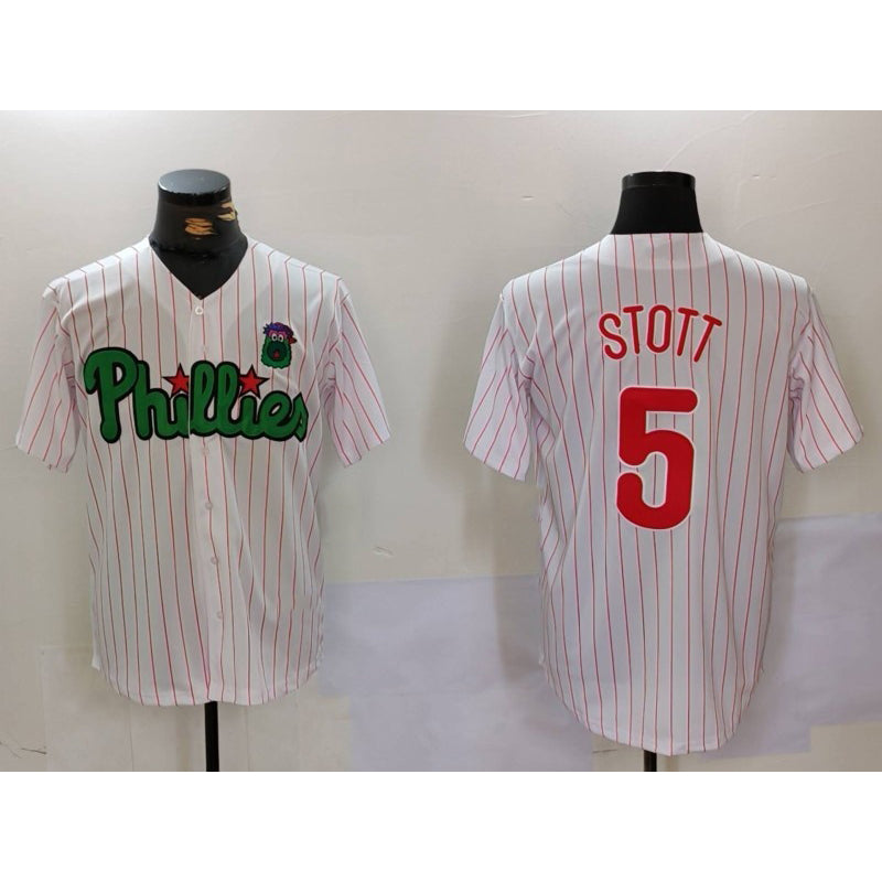 Philadelphia Phillies #5 Bryson Stott White Green Cool Base Stitched Baseball Jersey