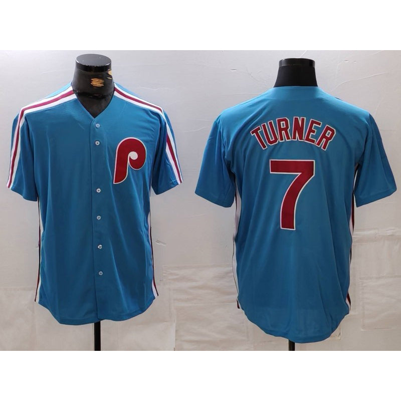 Philadelphia Phillies #7 Trea Turner Blue Cooperstown Throwback Cool Baseball Jersey