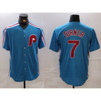 Philadelphia Phillies #7 Trea Turner Blue Cooperstown Throwback Cool Baseball Jersey