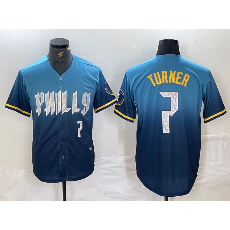 Philadelphia Phillies #7 Trea Turner Number Blue 2024 City Connect Limited Stitched Baseball Jersey