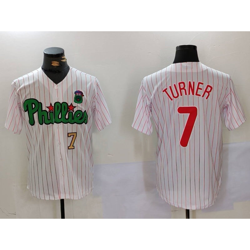 Philadelphia Phillies #7 Trea Turner White Green Cool Base Stitched Baseball Jersey