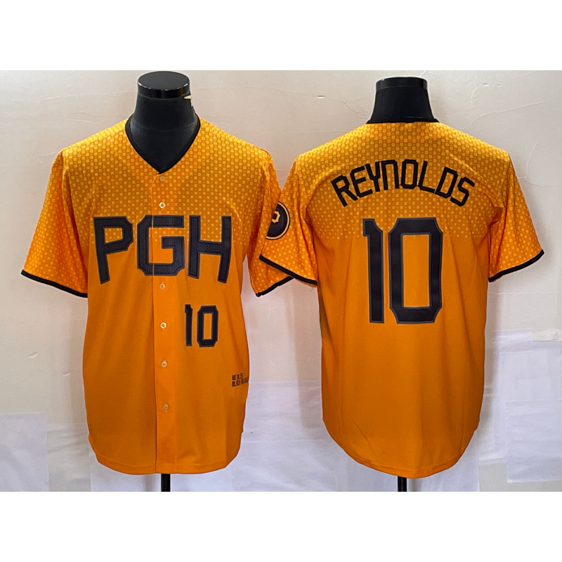 Pittsburgh Pirates #10 Bryan Reynolds Number Gold 2023 City Connect Stitched Baseball Jersey