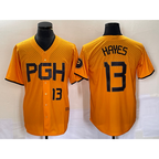 Pittsburgh Pirates #13 KeBryan Hayes Number Gold 2023 City Connect Stitched Baseball Jersey