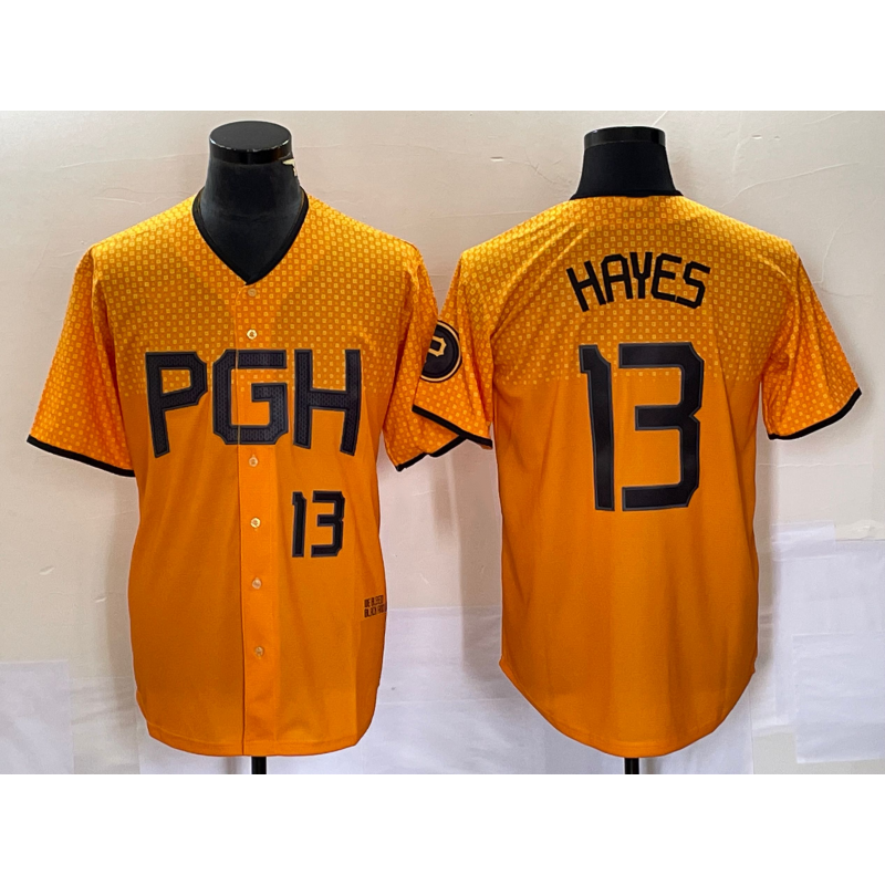 Pittsburgh Pirates #13 KeBryan Hayes Number Gold 2023 City Connect Stitched Baseball Jersey