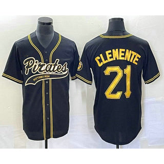 Pittsburgh Pirates #21 Roberto Clemente Black Cool Base Stitched Baseball Jersey