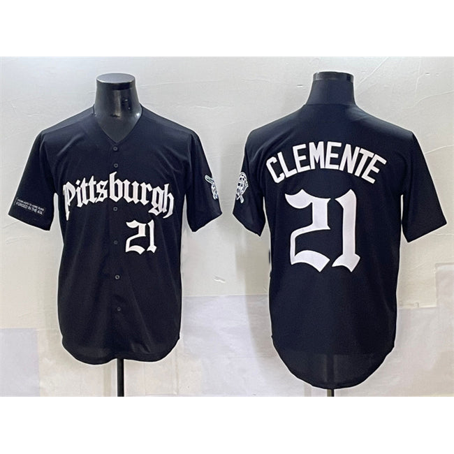 Pittsburgh Pirates #21 Roberto Clemente Black 'Gothic Steel City Edition' Vapor Limited Stitched Baseball Jersey