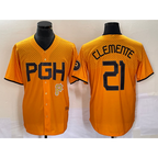 Pittsburgh Pirates #21 Roberto Clemente Gold 2023 City Connect Stitched Baseball Jersey
