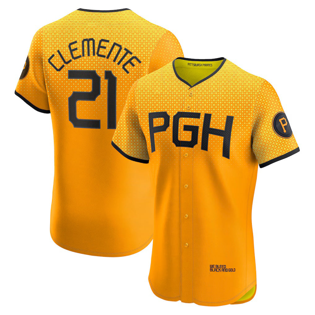 Pittsburgh Pirates #21 Roberto Clemente Gold City Connect Elite Player Baseball Jersey