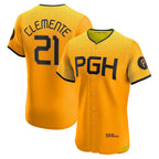 Pittsburgh Pirates #21 Roberto Clemente Gold City Connect Elite Player Baseball Jersey