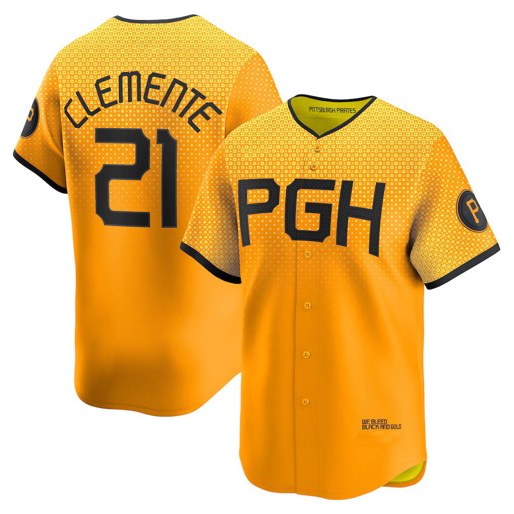 Pittsburgh Pirates #21 Roberto Clemente Gold City Connect Limited Player Baseball Jersey