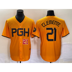 Pittsburgh Pirates #21 Roberto Clemente Number Gold 2023 City Connect Stitched Baseball Jersey