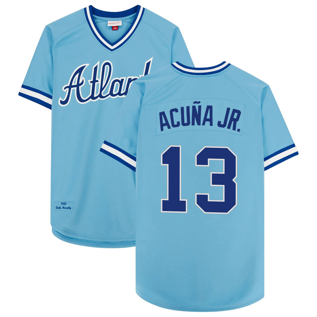 Atlanta Braves #13 Ronald Acuña Jr.  1982 Throwback Light Blue Stitched Jersey