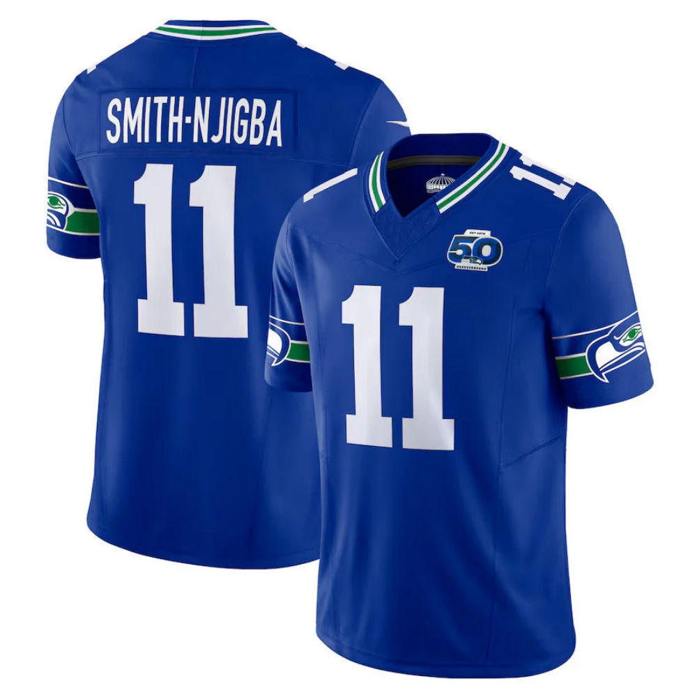 S.Seahawks #11 Jaxon Smith-Njigba Royal Vapor F.U.S.E Limited 50th Anniversary Football Stitched Jersey